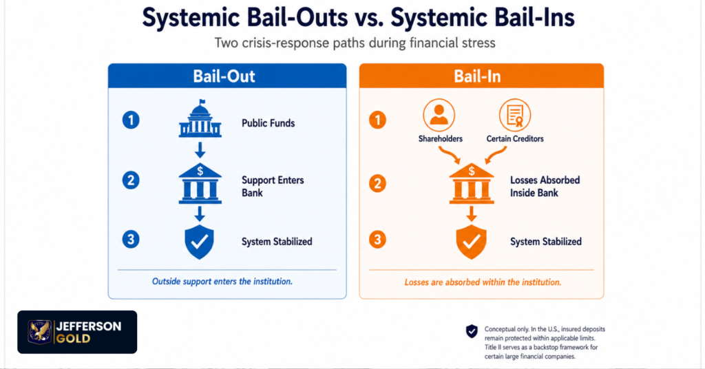 Bail-Outs using public funds versus Bail-Ins where losses are absorbed by shareholders and creditors