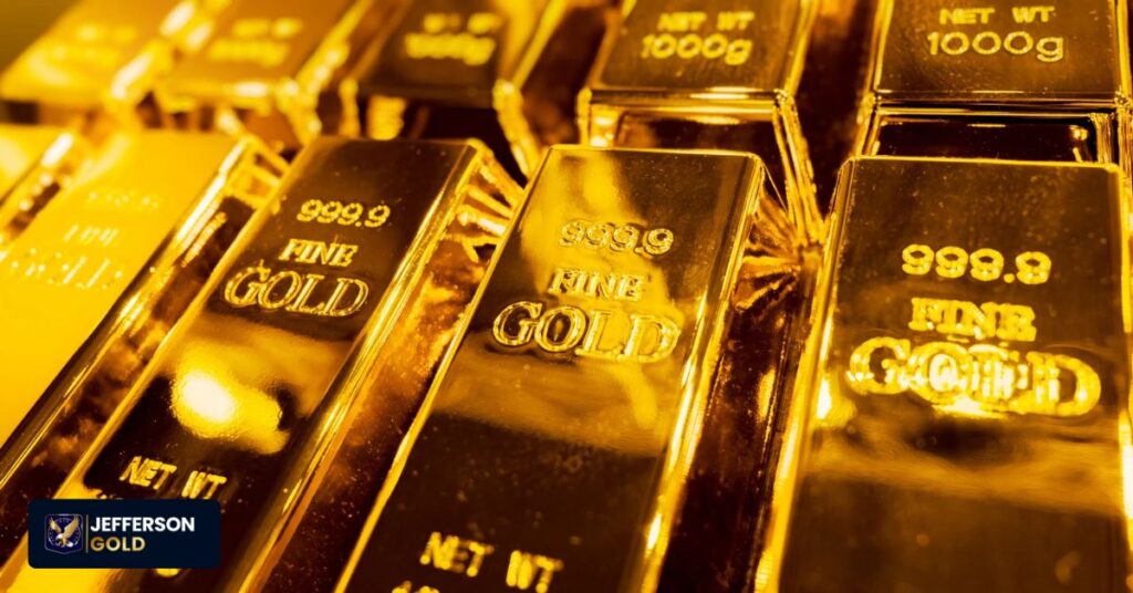Close-up of gleaming physical gold bars, demonstrating low maintenance and flexible liquidity compared to real estate