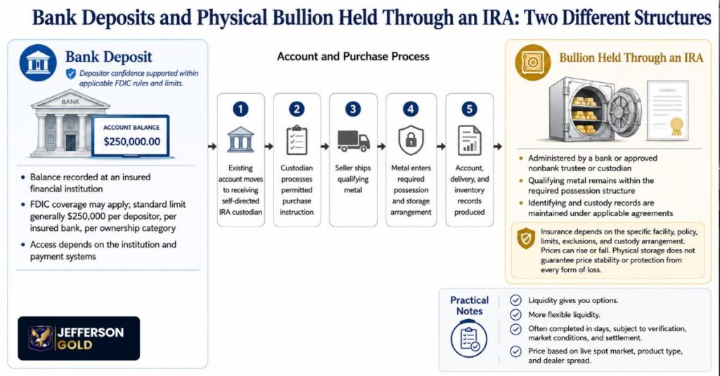 Bank Deposits and Physical Bullion Held Through an IRA: Two Different Structures