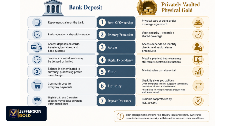 Bank Deposit vs. Privately Vaulted Physical Gold (H2) Review Point