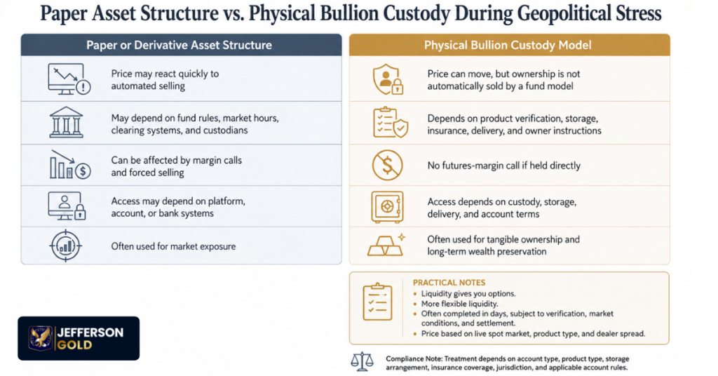 Paper Asset Structure vs. Physical Bullion Custody During Geopolitical Stress